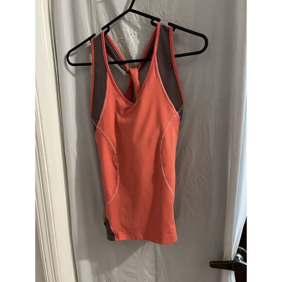 Title None Orange Gray Twisted Back Tank Top Sz Xs Built In Bra Activewear - Picture 1 of 4